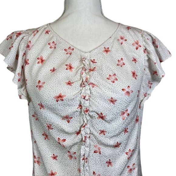 Rebecca Taylor Silk Blend Sleeveless Ruffle Top White Dot Floral Size 12 - Picture 2 of 11